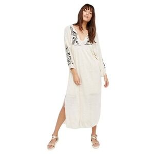 Free People Sweet Harvest Maxi Dress Cream with Black Embroidery